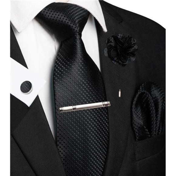 Mens Tie and Pocket Square,Lapel Pin,Cufflinks,Tie Clip Sets with Gift - Picture 2 of 4